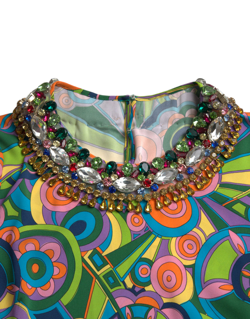 Dolce & Gabbana Robe Midi en Soie Imprimée Géométrique Multicolore