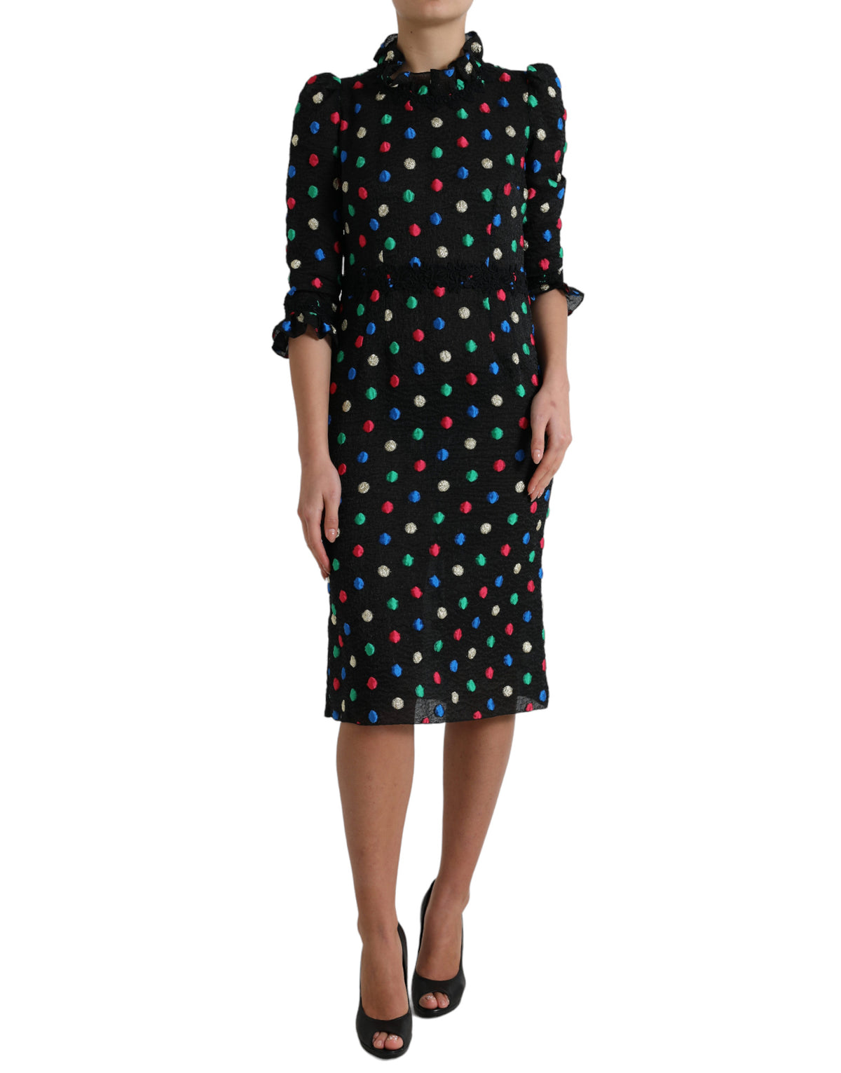 Robe Midi à Pois Noir à Volants Dolce & Gabbana