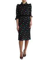Robe Midi à Pois Noir à Volants Dolce & Gabbana