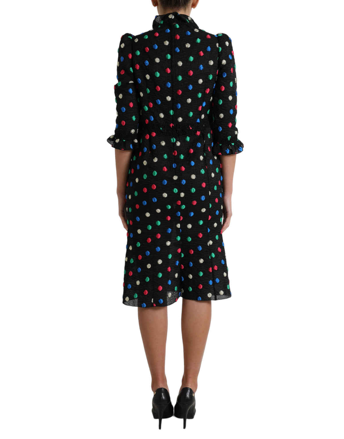 Robe Midi à Pois Noir à Volants Dolce & Gabbana