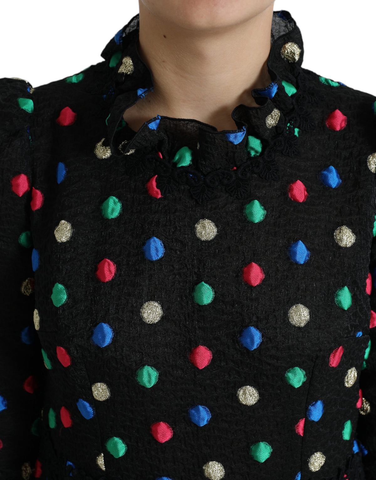 Robe Midi à Pois Noir à Volants Dolce & Gabbana