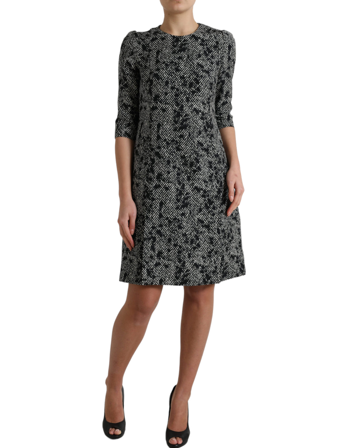 Robe Mini Shift en Polyester Chevron Noir Dolce & Gabbana