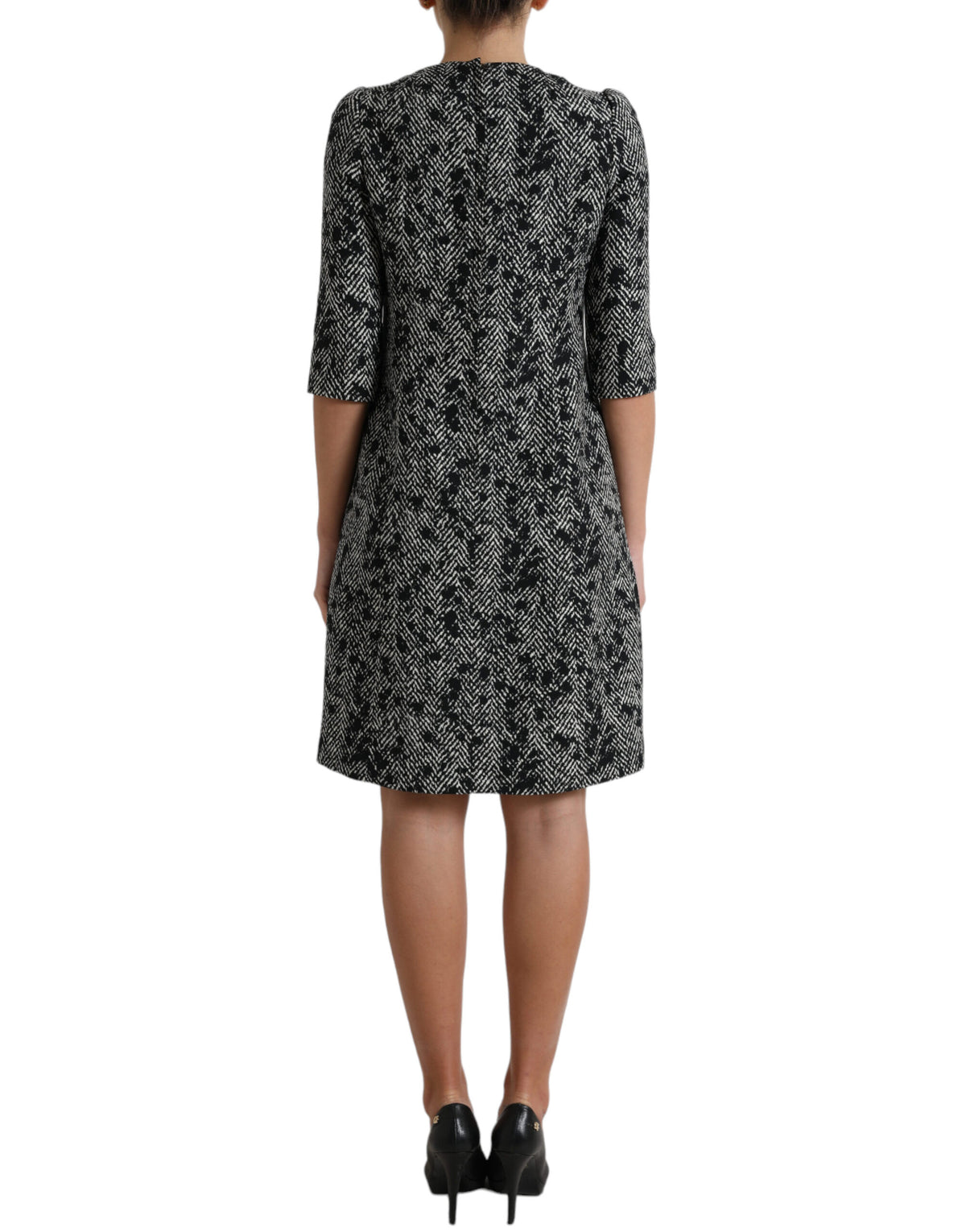 Robe Mini Shift en Polyester Chevron Noir Dolce & Gabbana