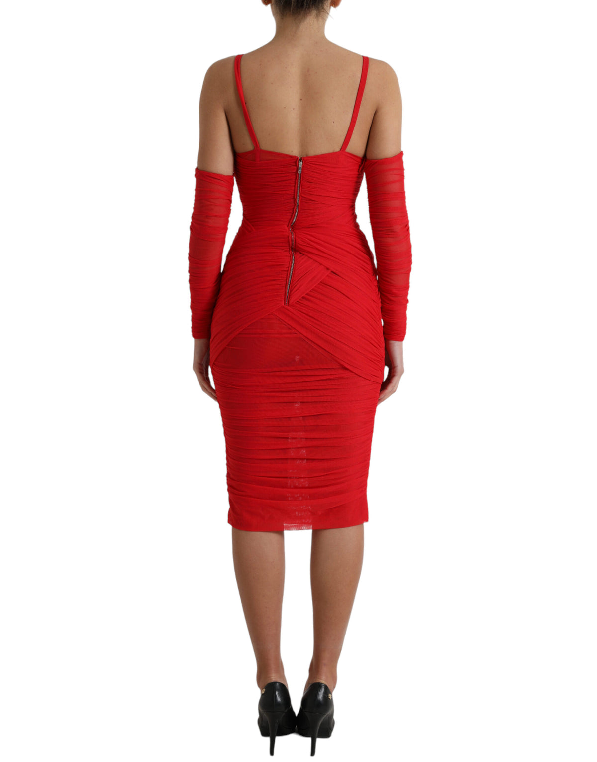 Robe Midi Rouge en Nylon Stretch Dolce & Gabbana