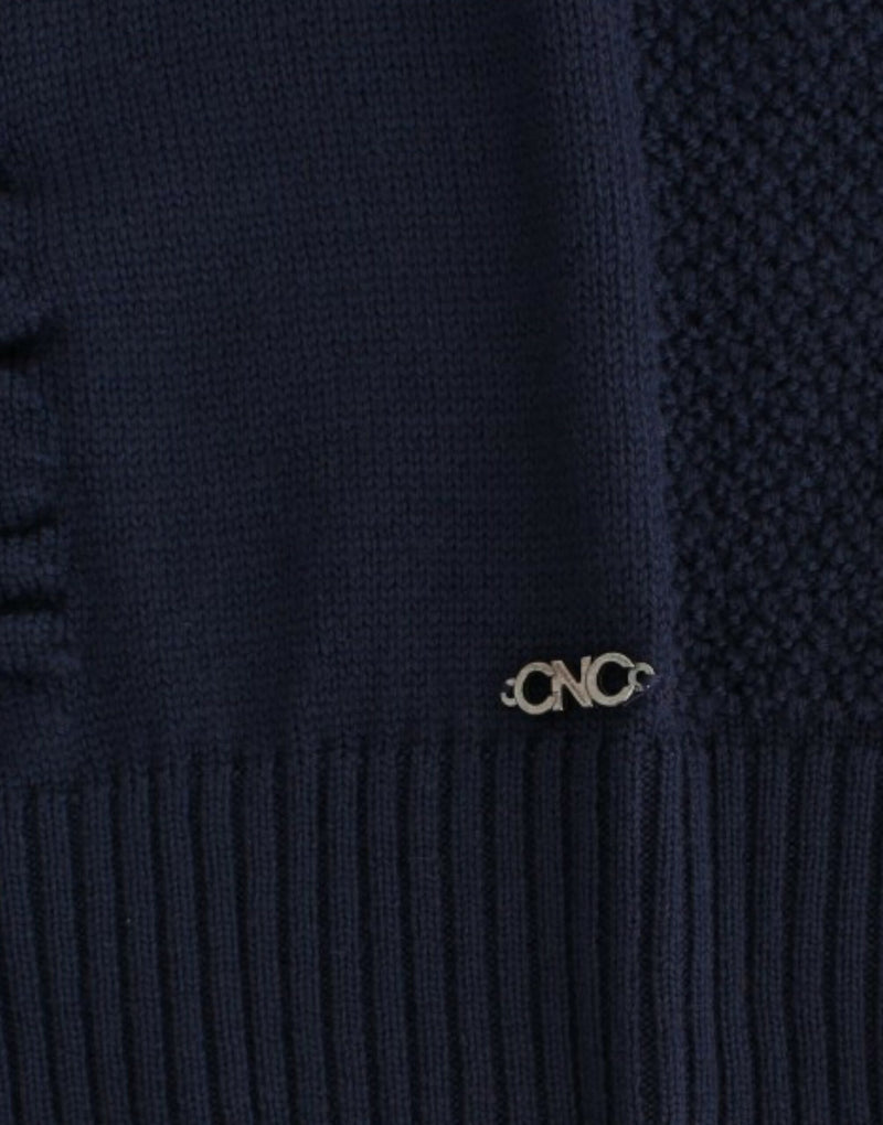 Costume National Pull en laine bleu foncé à col en V