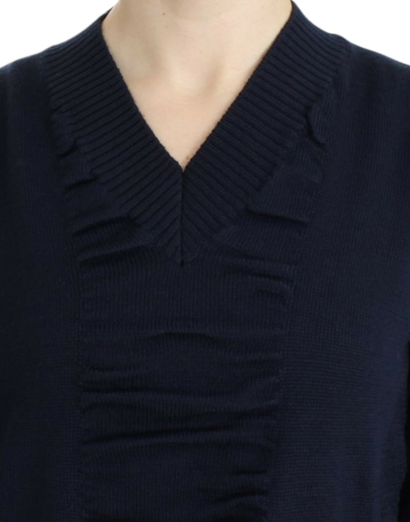 Costume National Pull en laine bleu foncé à col en V