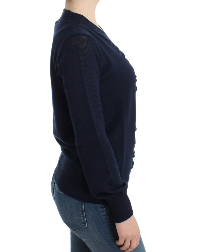Costume National Pull en laine bleu foncé à col en V