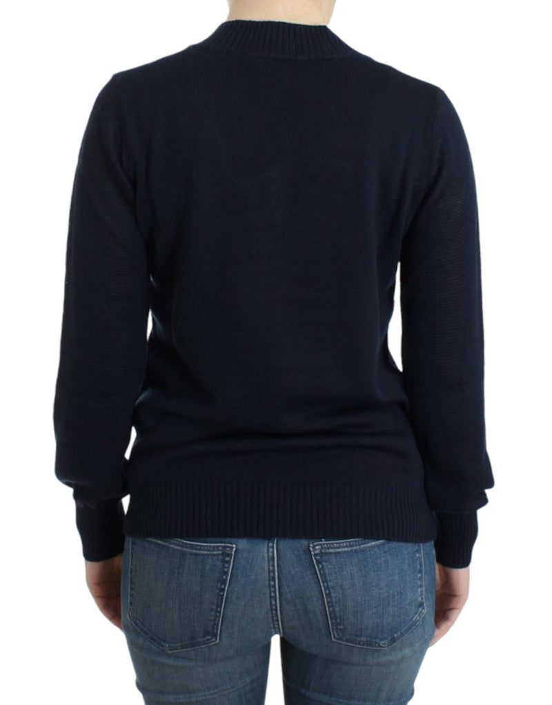 Costume National Pull en laine bleu foncé à col en V
