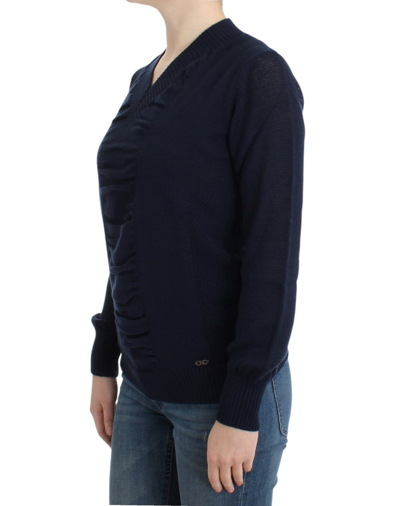 Costume National Pull en laine bleu foncé à col en V