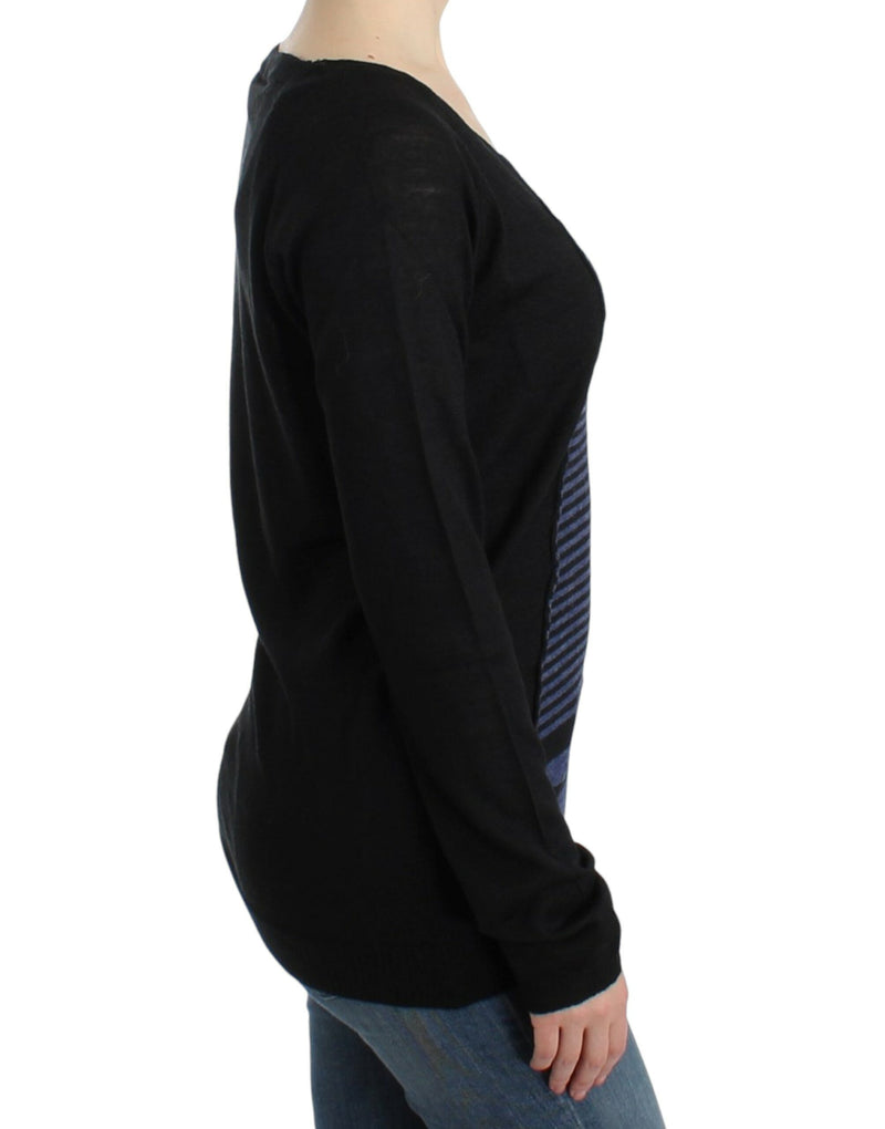 Pull à col en V rayé noir de Costume National