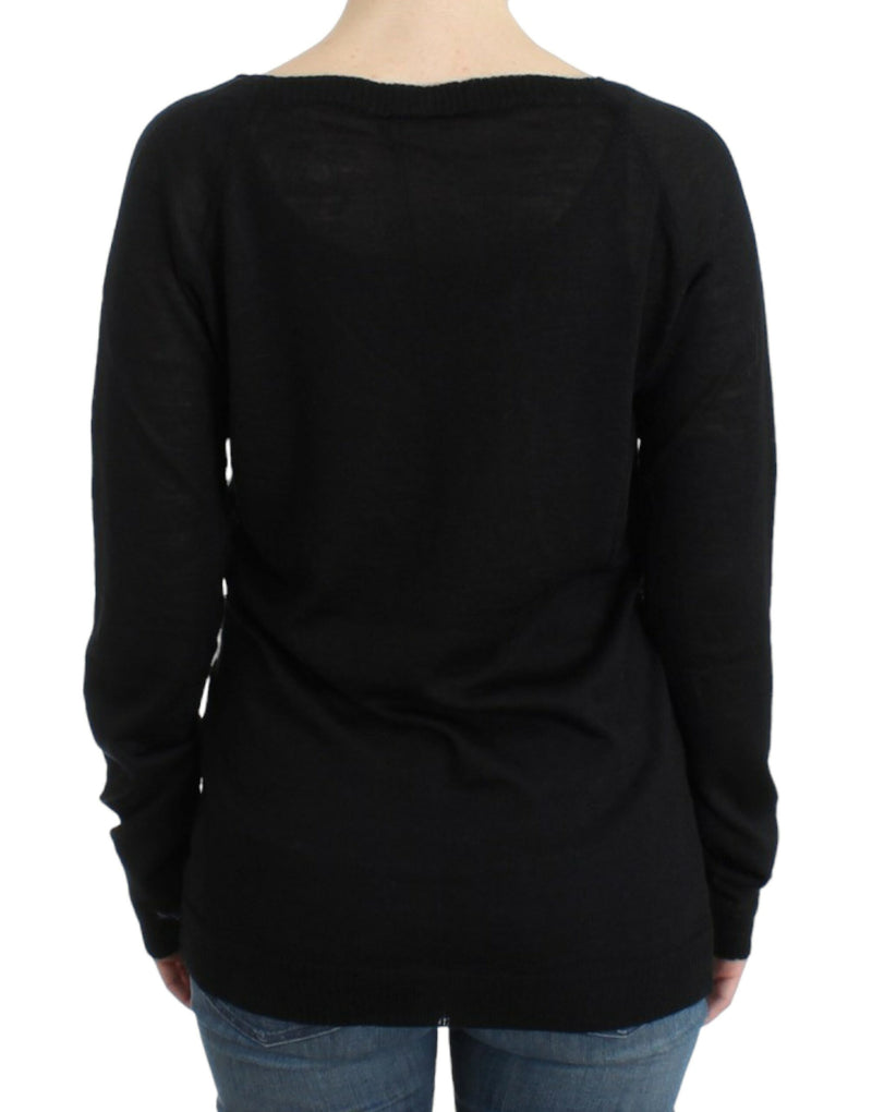 Pull à col en V rayé noir de Costume National
