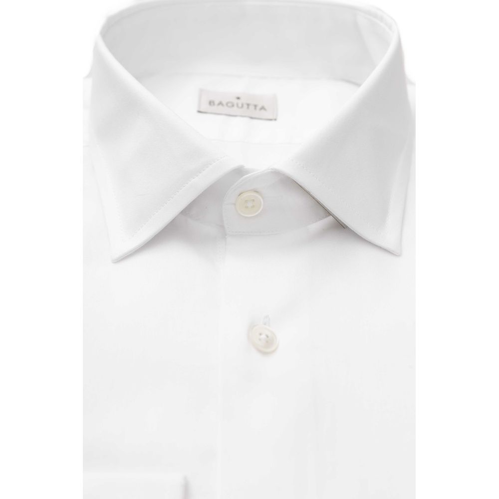 Chemise homme Bagutta en coton blanc, coupe slim, col français