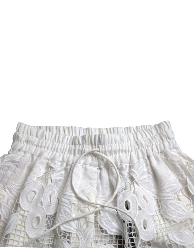 Dolce & Gabbana Bermuda Shorts Femme Blanc en Coton Découpé Taille Haute