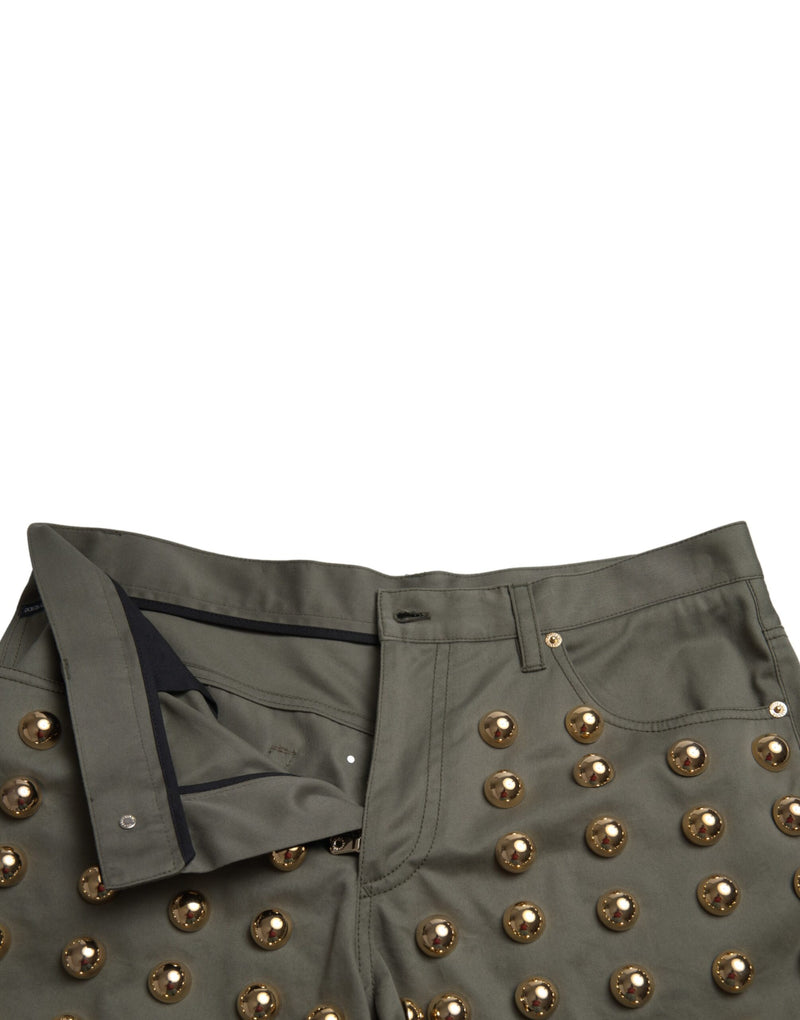 Dolce & Gabbana Green Embellished Cotton High Waist Hot Pants