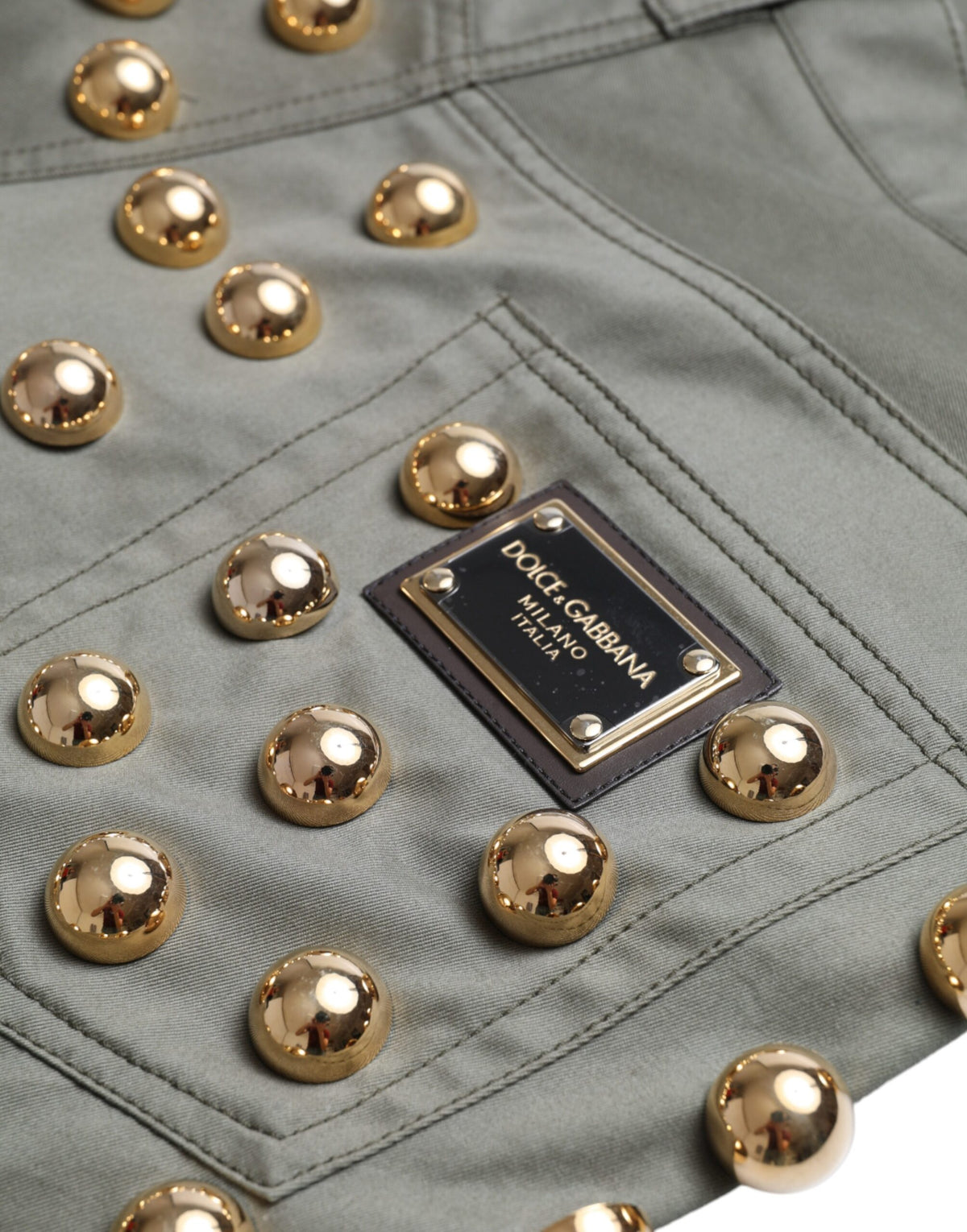 Dolce & Gabbana Green Embellished Cotton High Waist Hot Pants