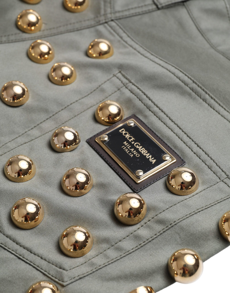Dolce & Gabbana Green Embellished Cotton High Waist Hot Pants