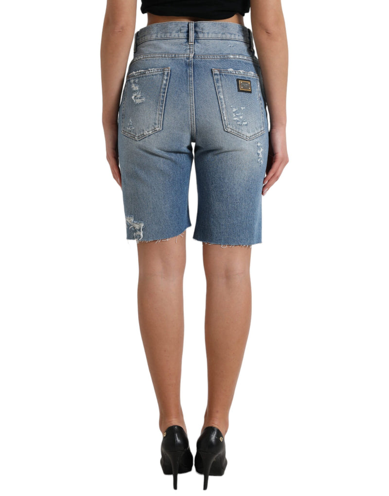 Dolce & Gabbana Bermuda Shorts en Denim Bleu Tissé et Embelli