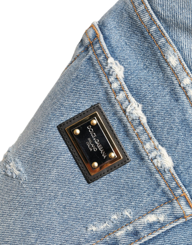 Dolce & Gabbana Bermuda Shorts en Denim Bleu Tissé et Embelli