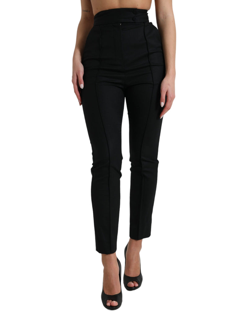Dolce & Gabbana Pantalons Tapered Noirs en Laine Haute Taille