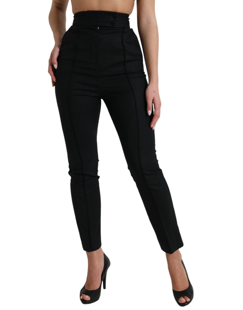 Dolce & Gabbana Pantalons Tapered Noirs en Laine Haute Taille