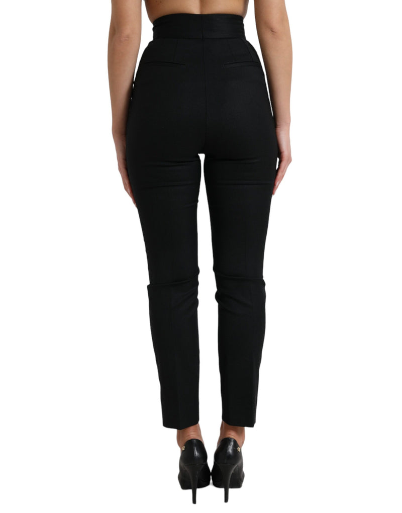 Dolce & Gabbana Pantalons Tapered Noirs en Laine Haute Taille