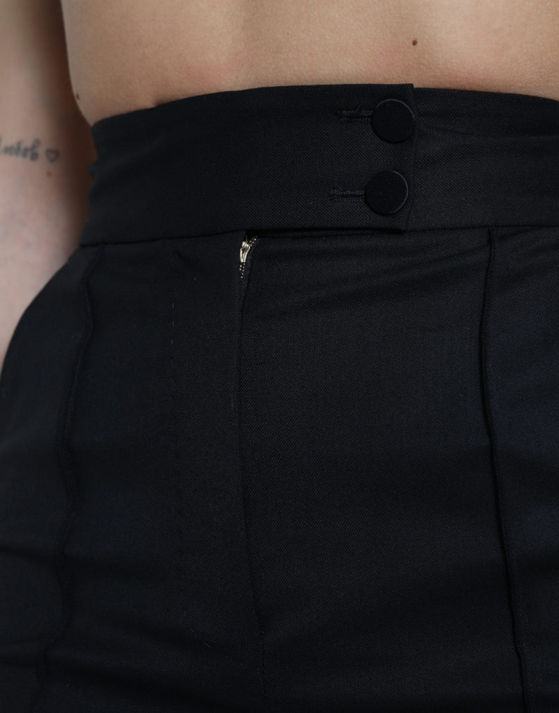 Dolce & Gabbana Pantalons Tapered Noirs en Laine Haute Taille