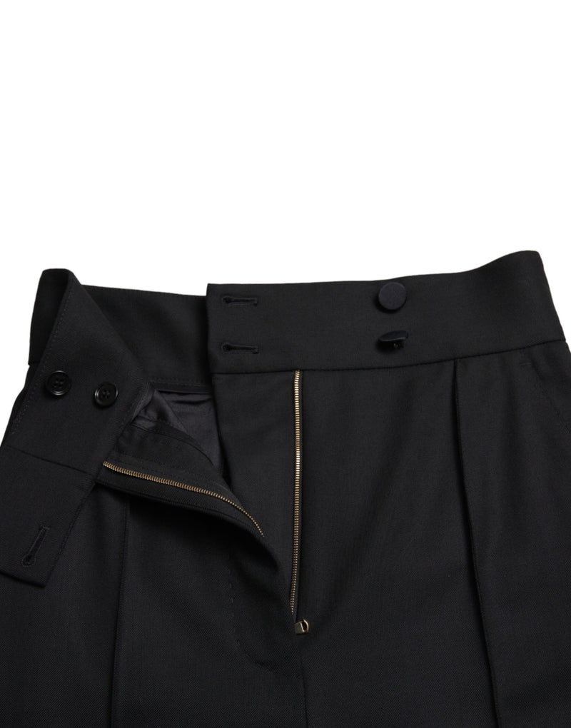 Dolce & Gabbana Pantalons Tapered Noirs en Laine Haute Taille