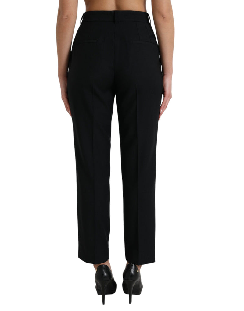 Dolce & Gabbana Pantalons Droits Taille Haute en Laine Noirs