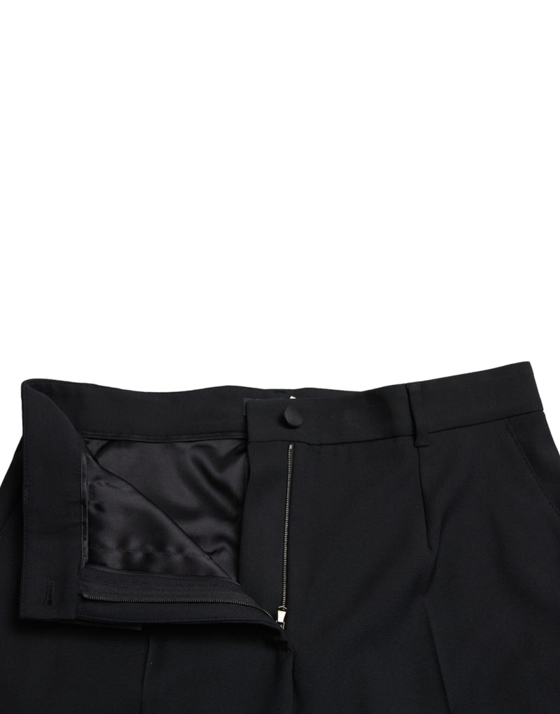 Dolce & Gabbana Pantalons Droits Taille Haute en Laine Noirs