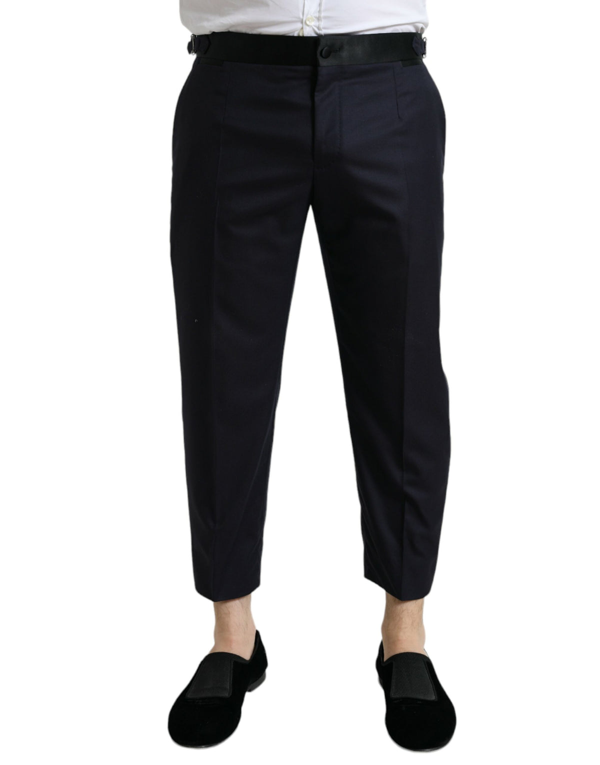 Pantalon bleu en laine à taille haute et coupe évasée de Dolce &amp; Gabbana