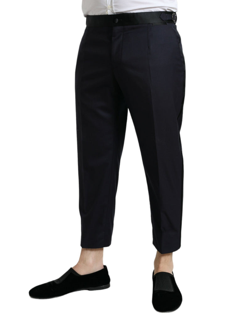 Blauwe wollen, cropped en taps toelopende broek van Dolce &amp; Gabbana