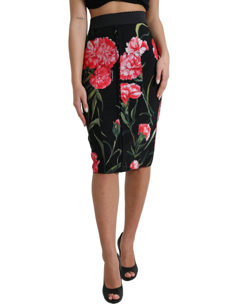 Dolce & Gabbana Jupe Crayon Noire à Fleurs Carnation