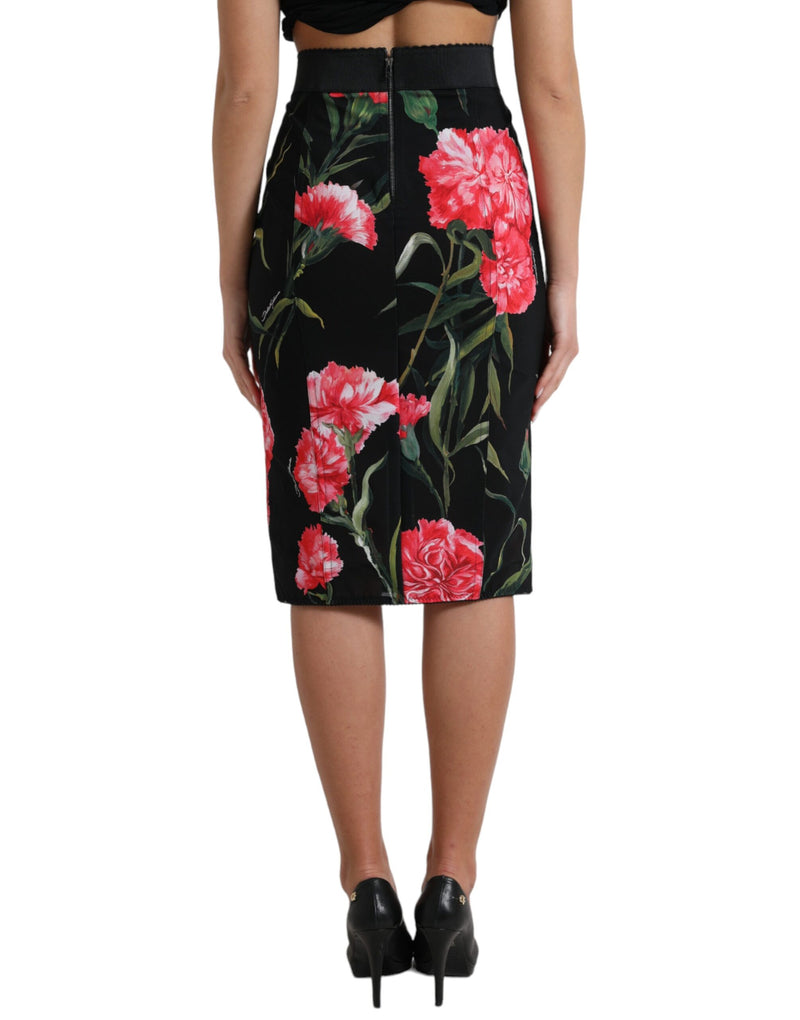 Dolce & Gabbana Jupe Crayon Noire à Fleurs Carnation