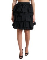 Dolce & Gabbana Black Tiered A-Line High Waist Silk Mini Skirt