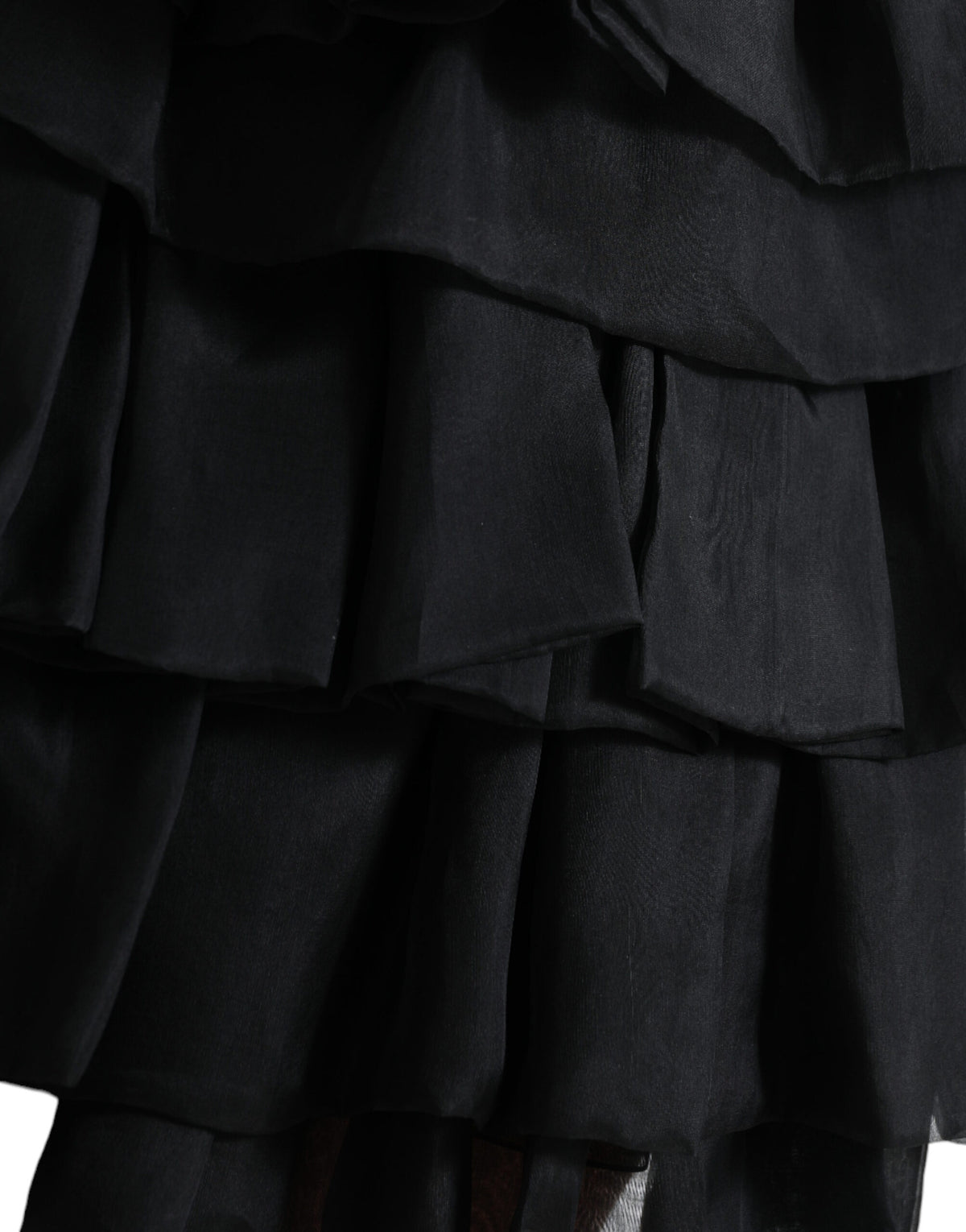 Dolce & Gabbana Black Tiered A-Line High Waist Silk Mini Skirt