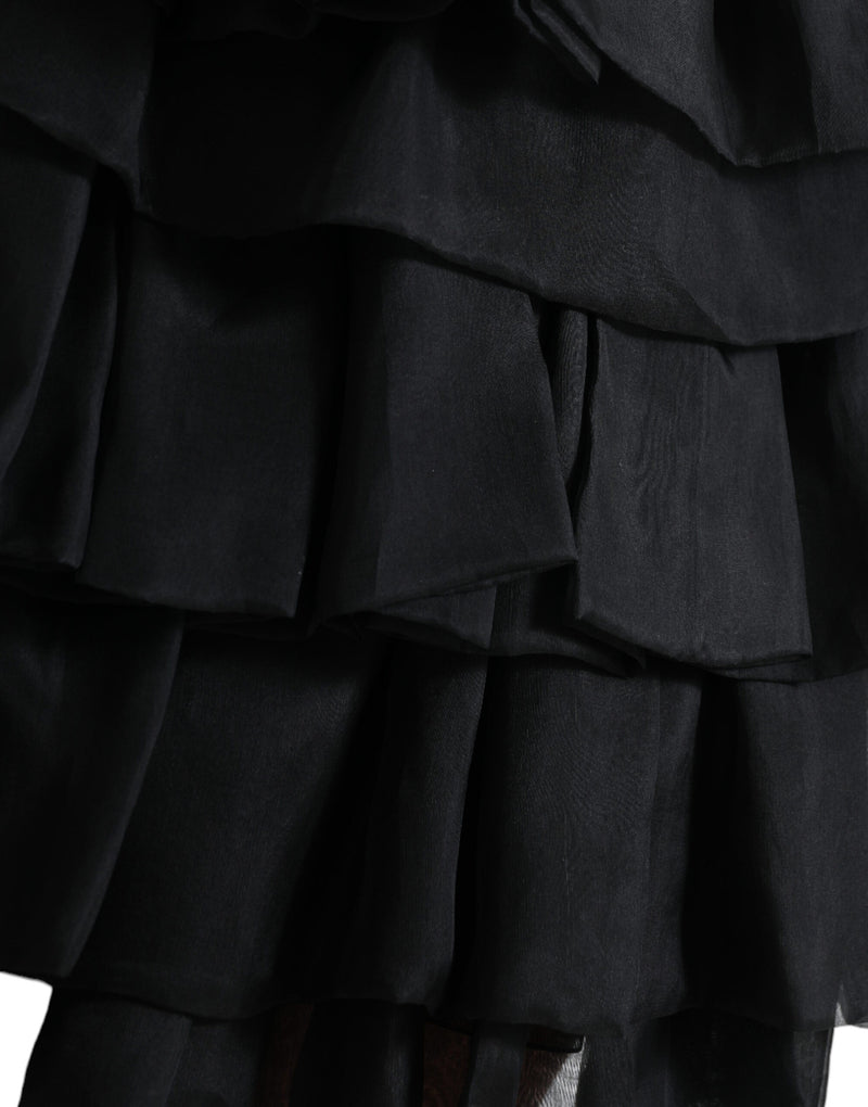 Dolce & Gabbana Black Tiered A-Line High Waist Silk Mini Skirt
