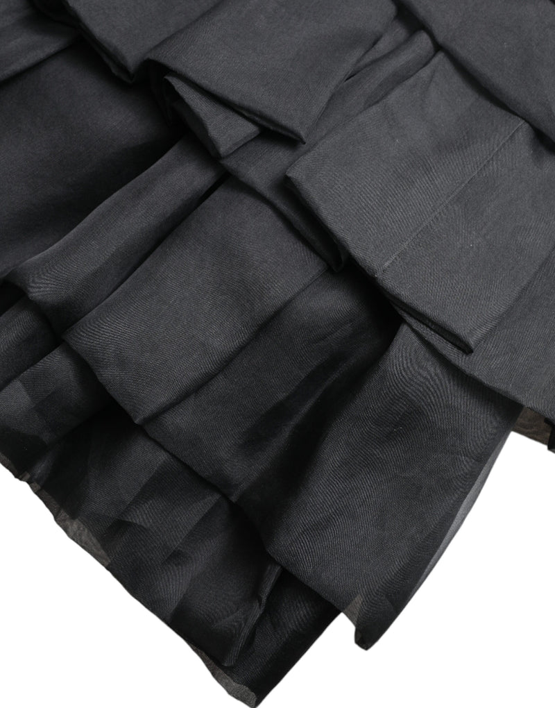 Dolce & Gabbana Black Tiered A-Line High Waist Silk Mini Skirt