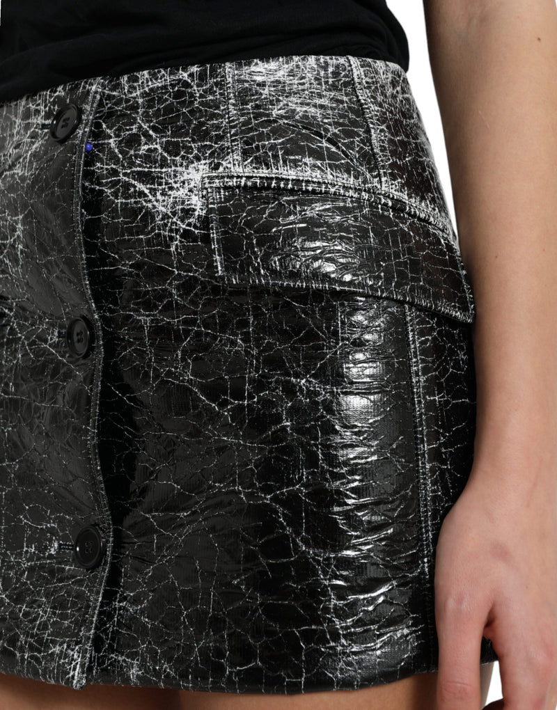 Dolce & Gabbana Jupe Mini Noir Taille Haute en Mélange de Coton