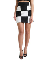 Dolce & Gabbana Jupe Mini Florale Noir et Blanc à Taille Haute