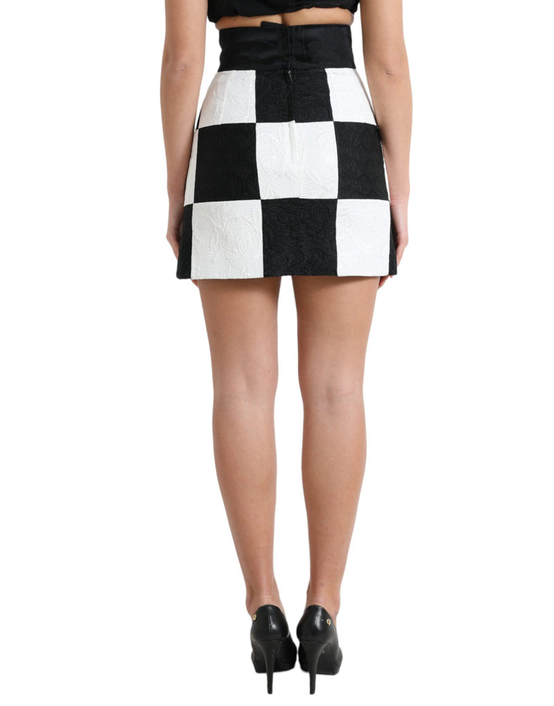 Dolce & Gabbana Jupe Mini Florale Noir et Blanc à Taille Haute