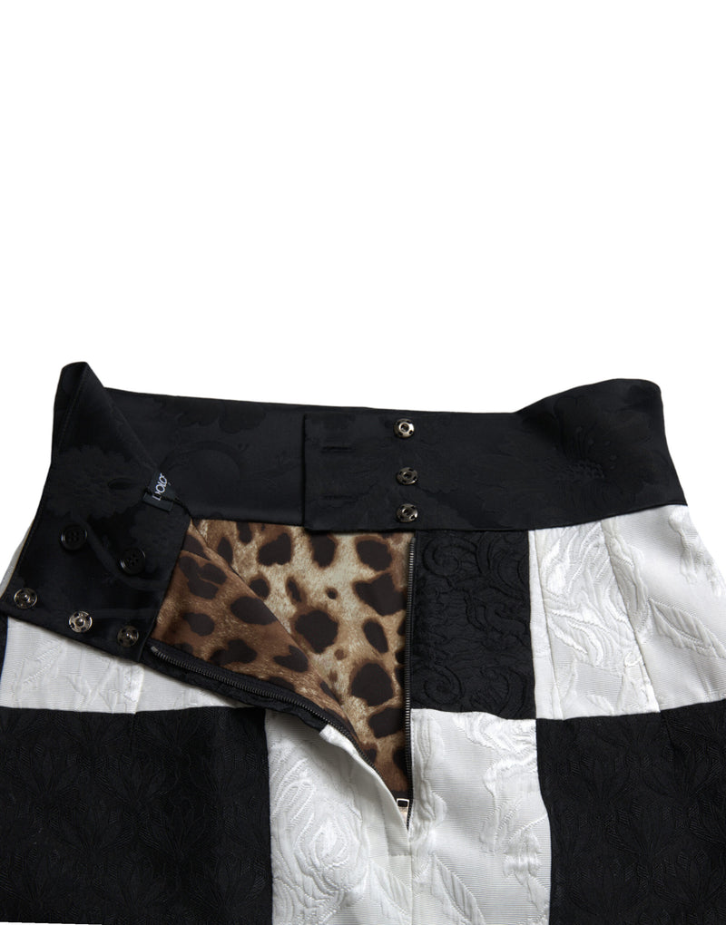 Dolce & Gabbana Jupe Mini Florale Noir et Blanc à Taille Haute