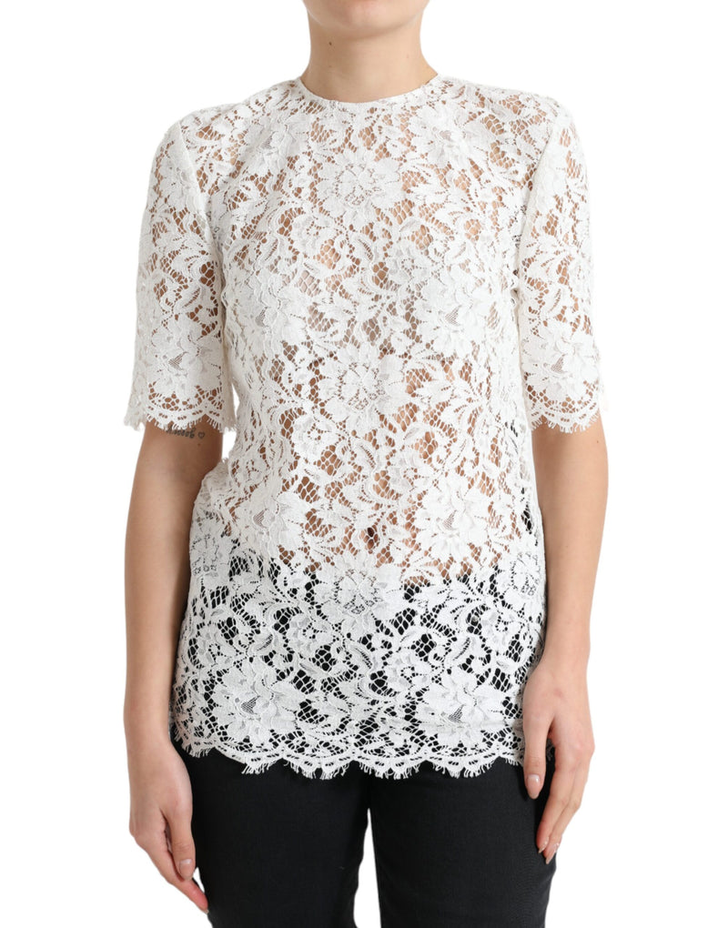 Dolce & Gabbana Blouse Top en Dentelle Florale Blanche