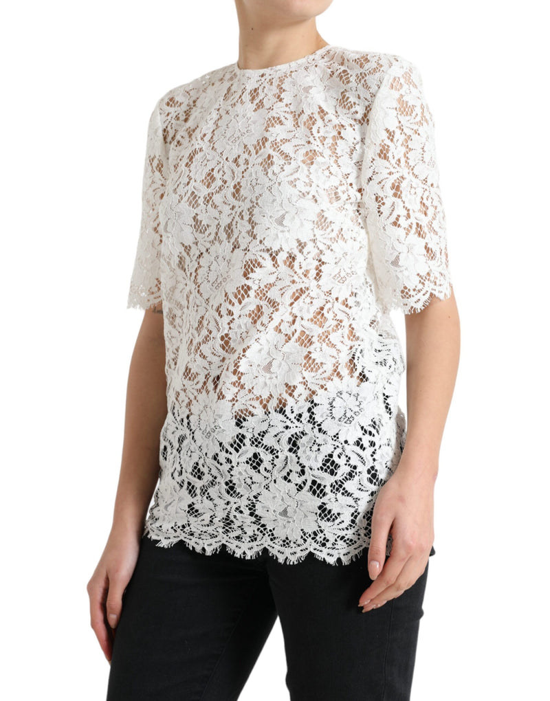 Dolce & Gabbana Blouse Top en Dentelle Florale Blanche