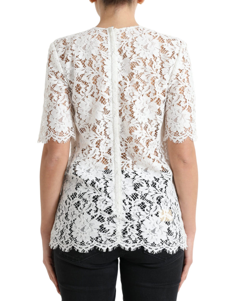 Dolce & Gabbana Blouse Top en Dentelle Florale Blanche