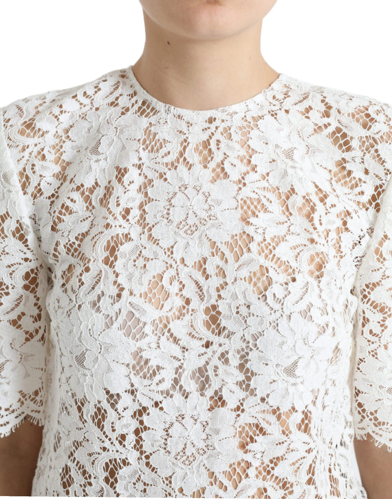 Dolce & Gabbana Blouse Top en Dentelle Florale Blanche