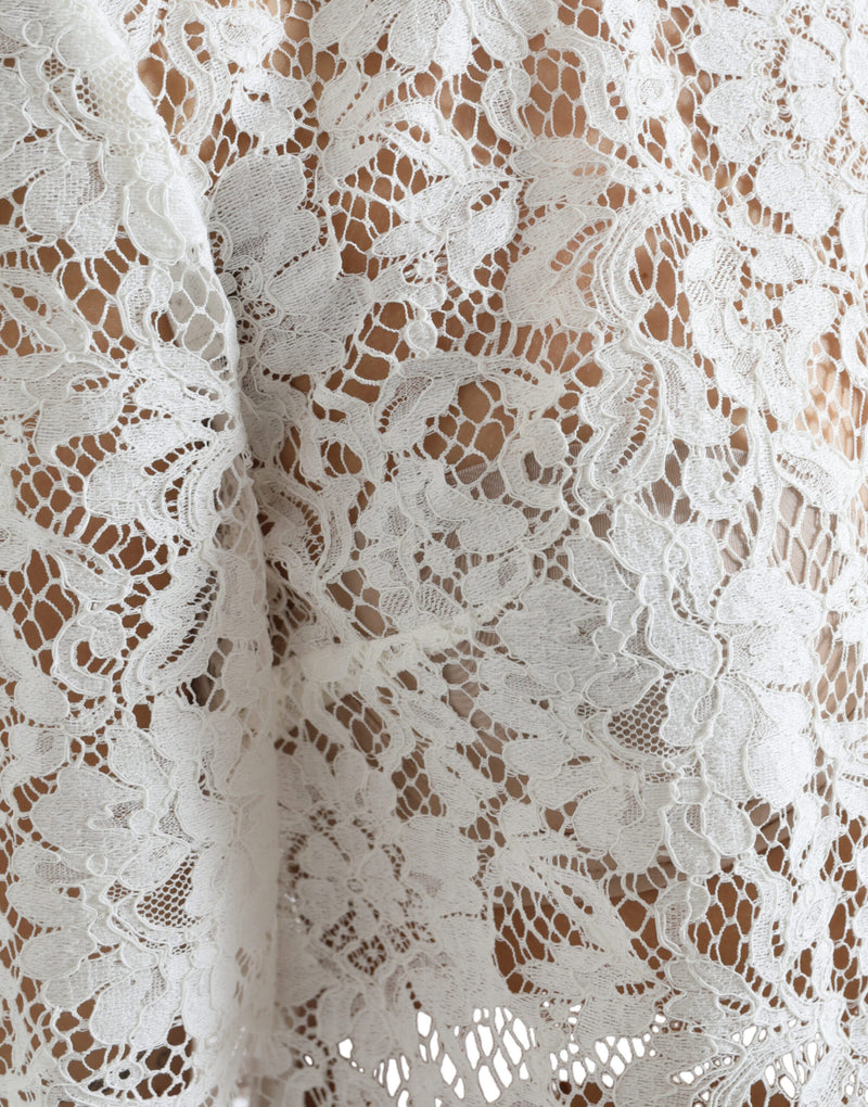 Dolce & Gabbana Blouse Top en Dentelle Florale Blanche