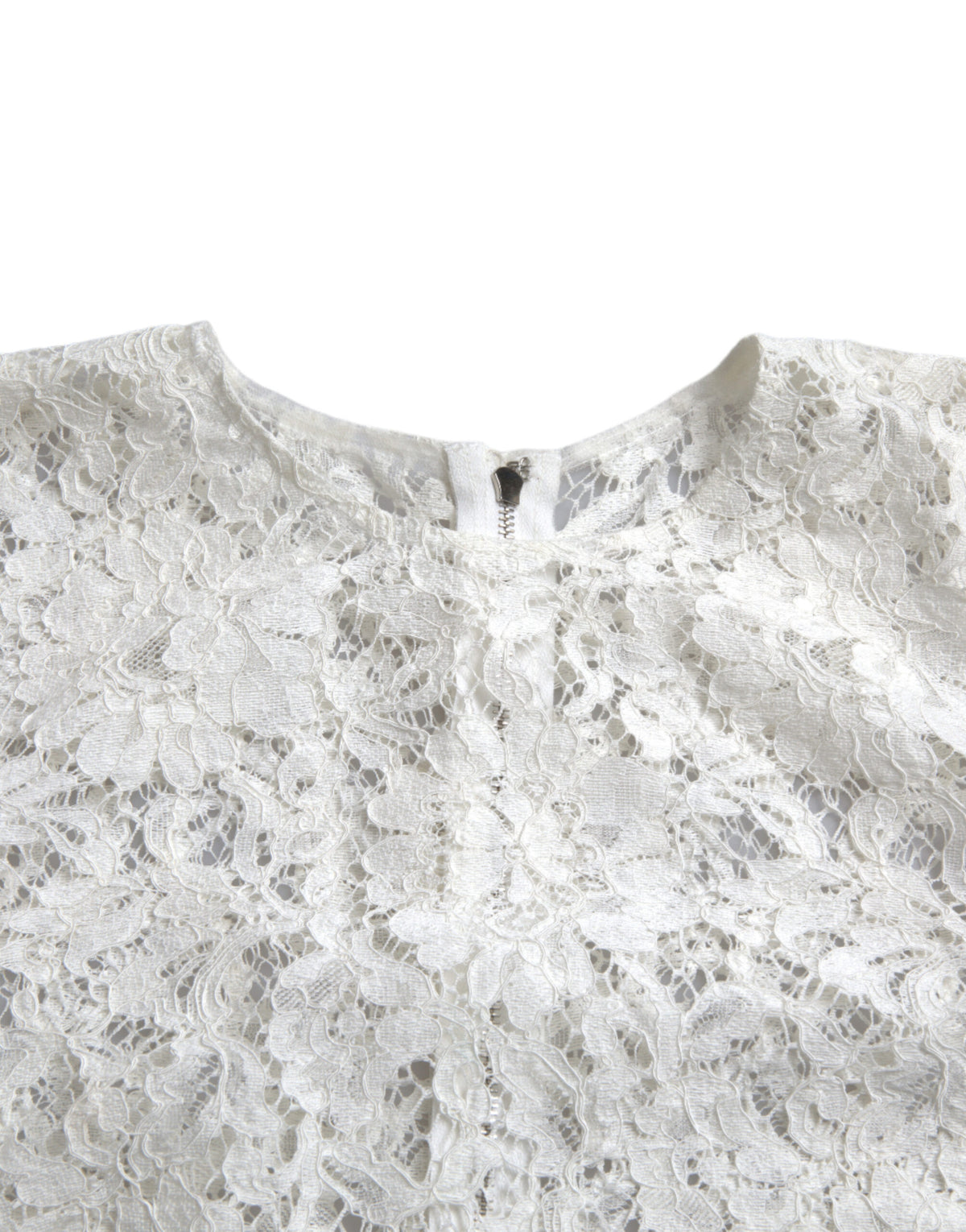 Blouse en coton à col rond, brodée de dentelle florale blanche de Dolce &amp; Gabbana