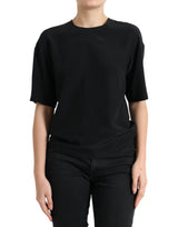 Dolce & Gabbana Blouse en Soie Noire à Col Rond et Manches Courtes