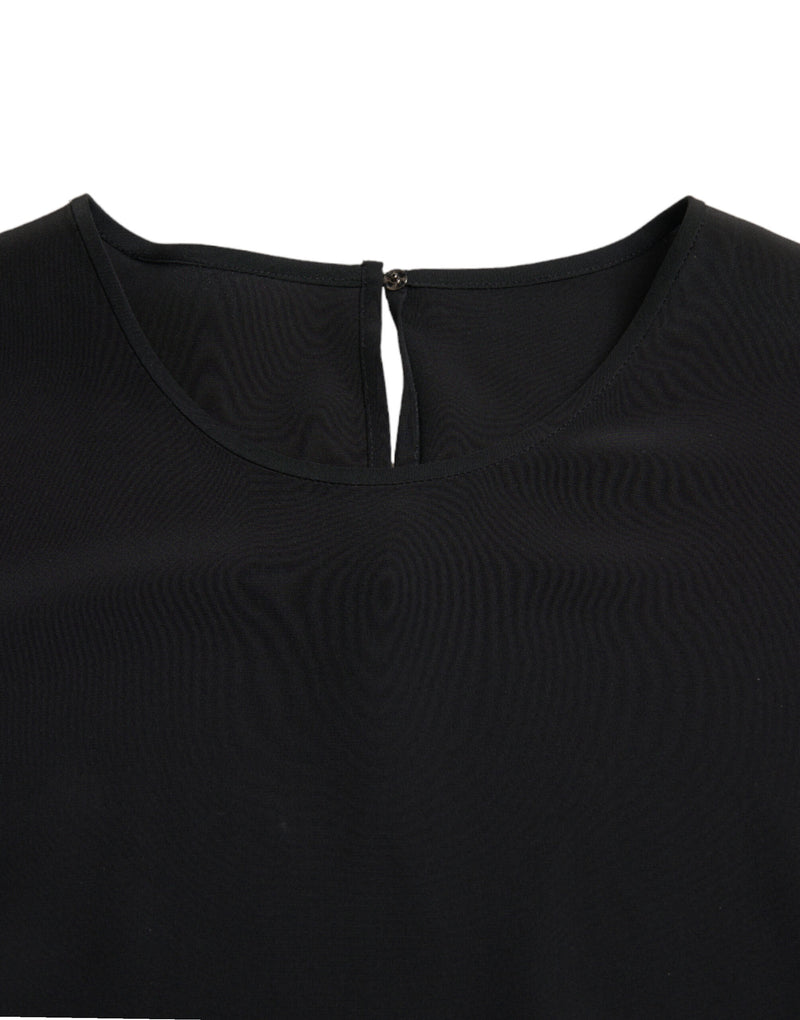 Dolce & Gabbana Blouse en Soie Noire à Col Rond et Manches Courtes
