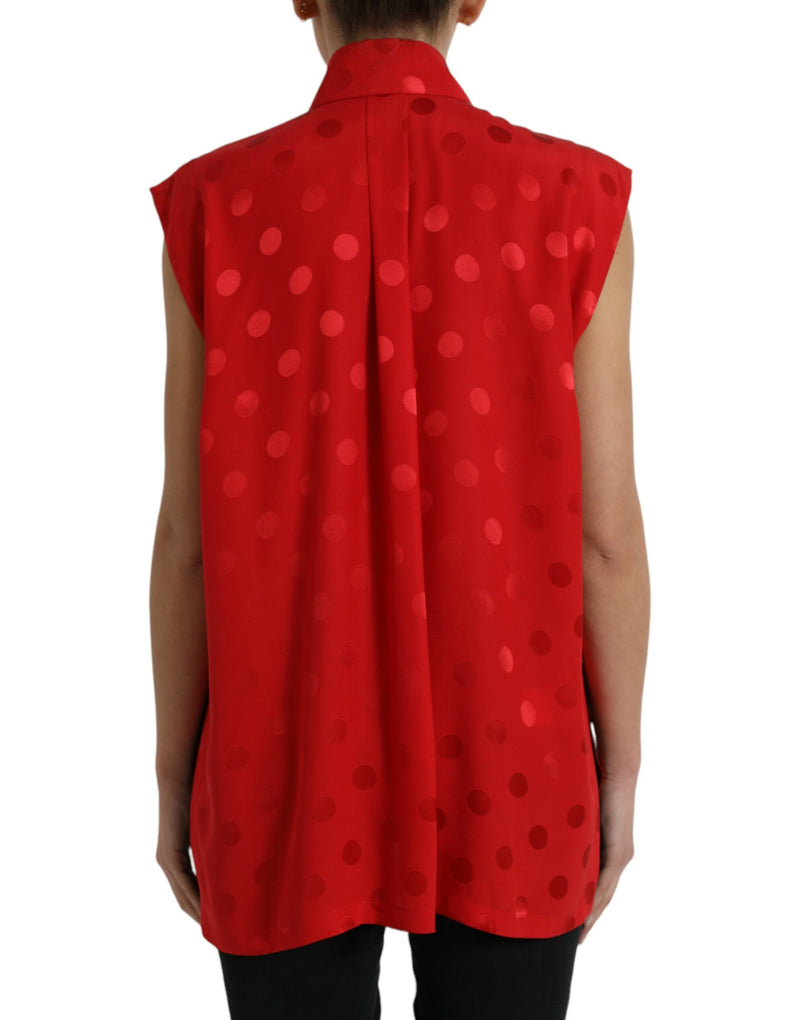 Dolce & Gabbana Red Polka Dot Sleeveless Collared Blouse